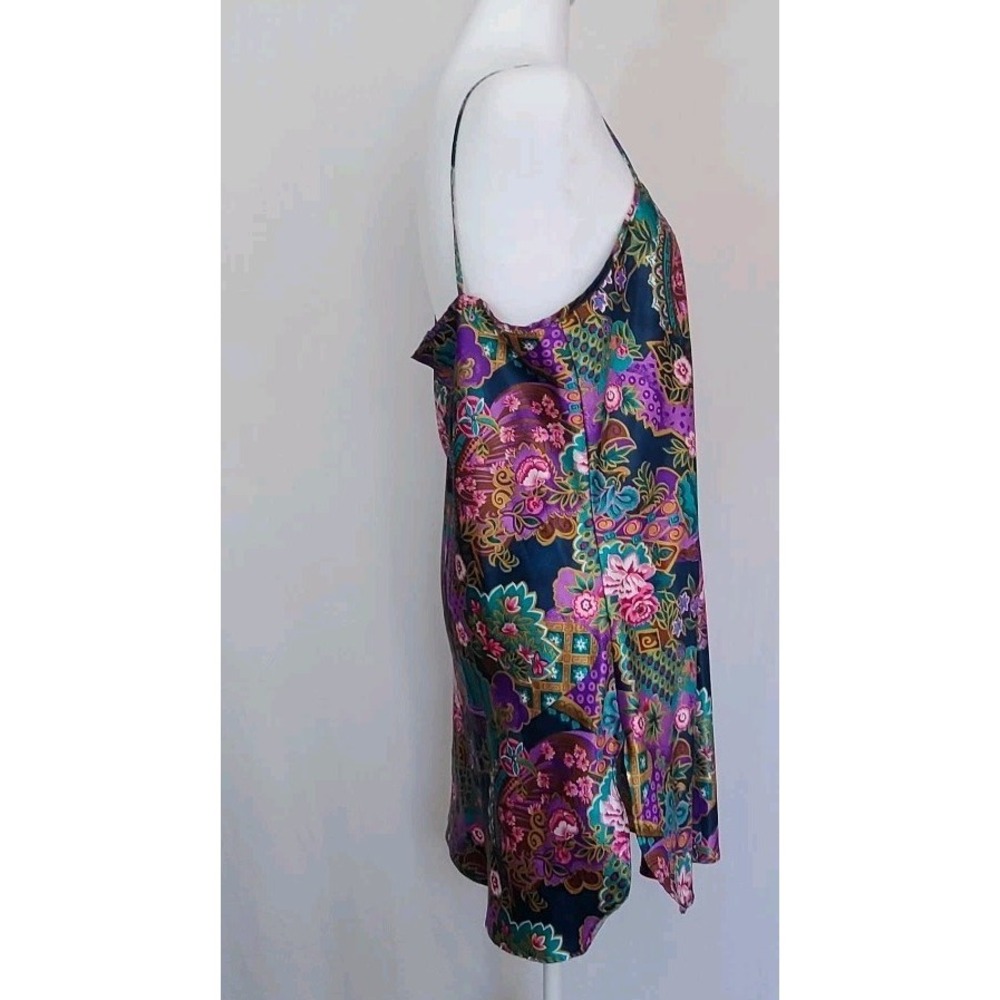 VINTAGE Silky Floral Satin Slip Dress Nighty M Whimsey Feminine Fairy Asian - Picture 4 of 12
